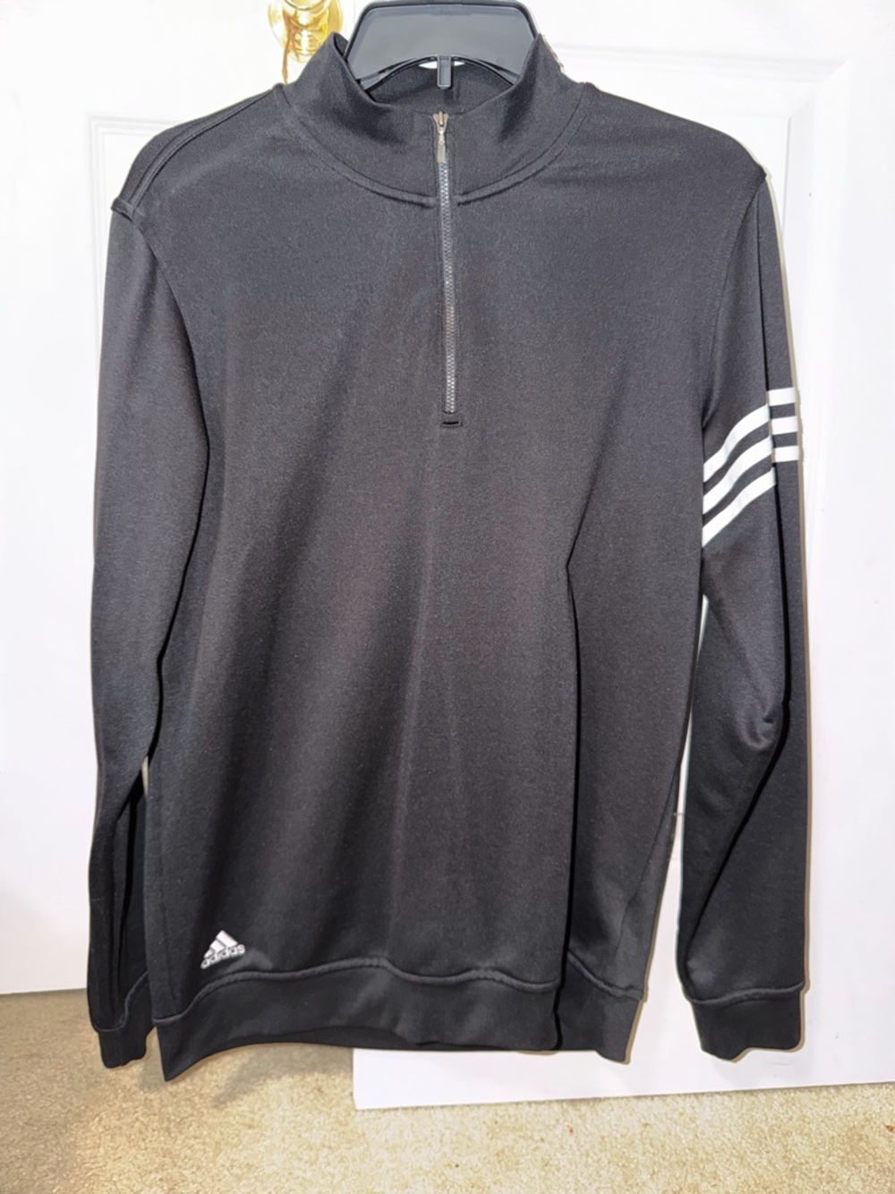 adidas Black Men's Half-Zip Training Top with White Sleeve Stripes